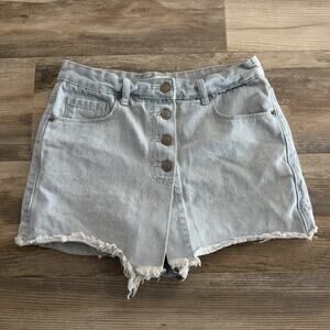 O&O Denimwear Women’s Button Fly High Rise Light Wash Denim Skort Size Small